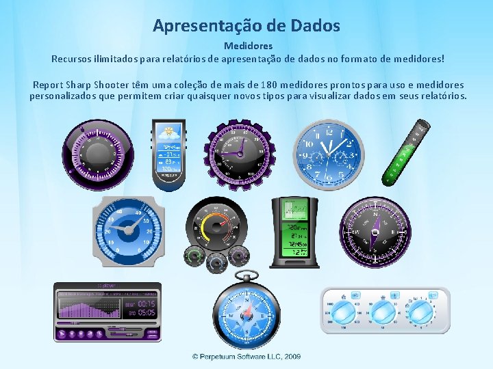 Apresentação de Dados Medidores Recursos ilimitados para relatórios de apresentação de dados no formato