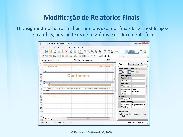 Modificação de Relatórios Finais O Designer do Usuário Final permite aos usuários finais fazer