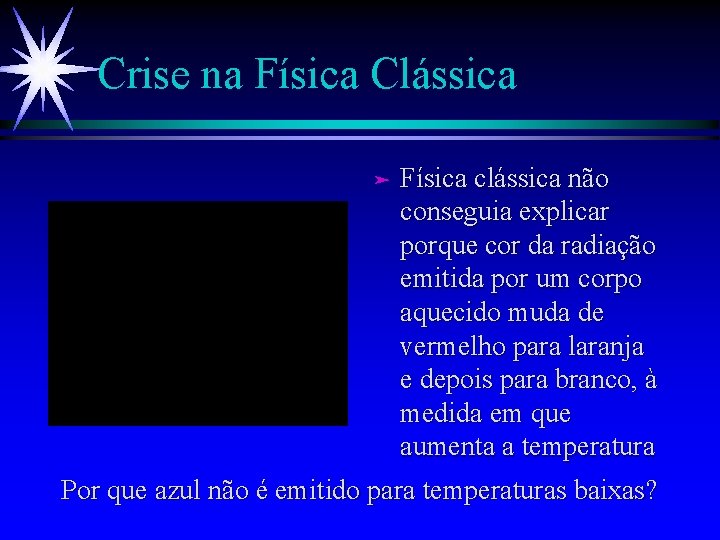 Crise na Física Clássica ä Física clássica não conseguia explicar porque cor da radiação