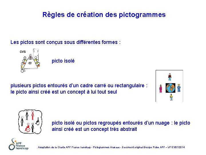 Règles de création des pictogrammes Les pictos sont conçus sous différentes formes : picto