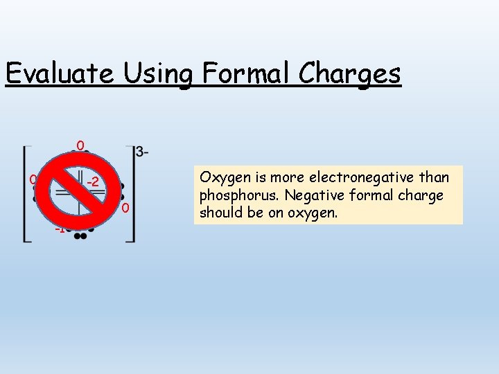 Evaluate Using Formal Charges 0 0 -2 0 -1 Oxygen is more electronegative than