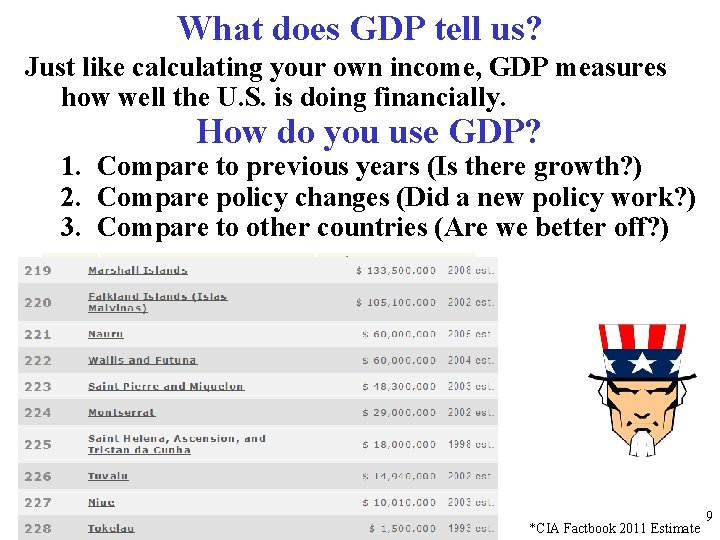 What does GDP tell us? Just like calculating your own income, GDP measures how