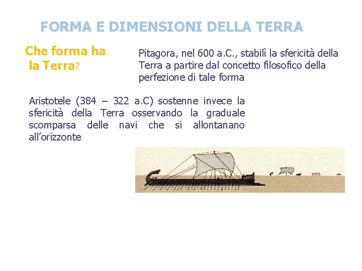 FORMA E DIMENSIONI DELLA TERRA Che forma ha la Terra? Pitagora, nel 600 a.