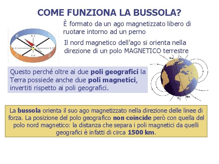 COME FUNZIONA LA BUSSOLA? È formato da un ago magnetizzato libero di ruotare intorno