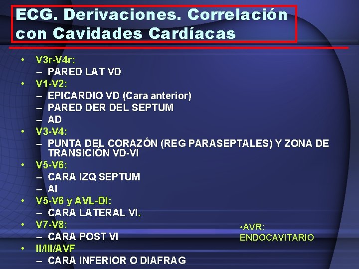 ECG. Derivaciones. Correlación con Cavidades Cardíacas • • V 3 r-V 4 r: –