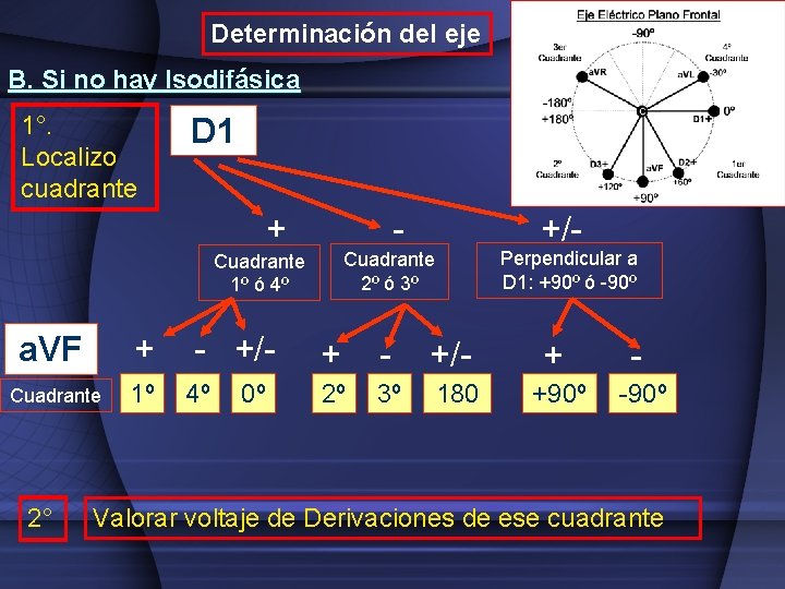 Determinación del eje B. Si no hay Isodifásica 1°. Localizo cuadrante D 1 +