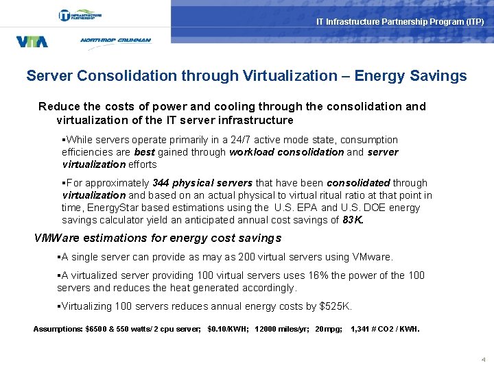 IT Infrastructure Partnership Program (ITP) Server Consolidation through Virtualization – Energy Savings Reduce the
