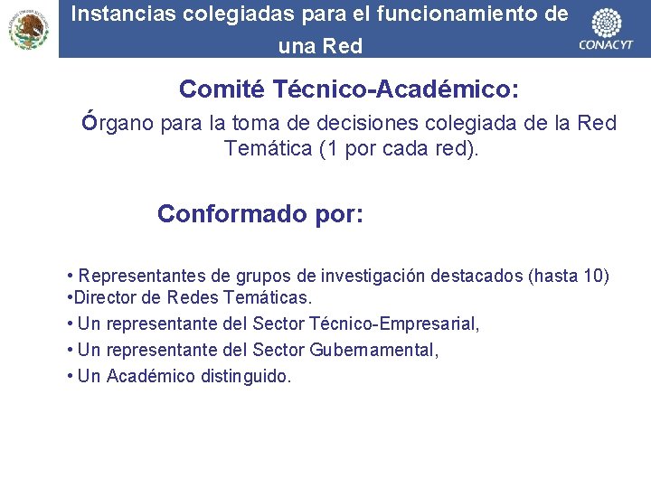 Instancias colegiadas para el funcionamiento de una Red Comité Técnico-Académico: Órgano para la toma