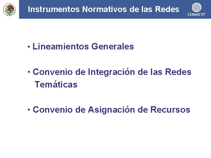 Instrumentos Normativos de las Redes • Lineamientos Generales • Convenio de Integración de las