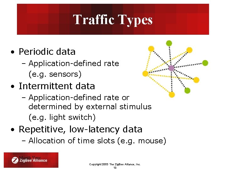 Traffic Types • Periodic data – Application-defined rate (e. g. sensors) • Intermittent data