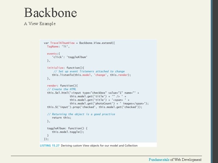 Backbone A View Example Fundamentals of Web Development 