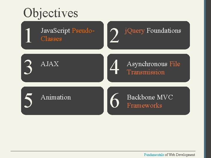 Objectives 1 Java. Script Pseudo. Classes 2 3 AJAX 4 Asynchronous File Transmission 5
