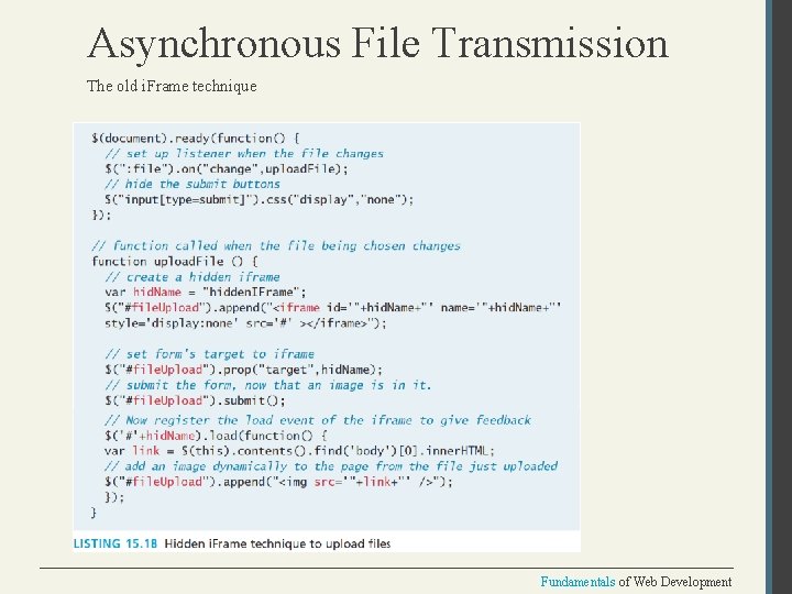 Asynchronous File Transmission The old i. Frame technique Fundamentals of Web Development 