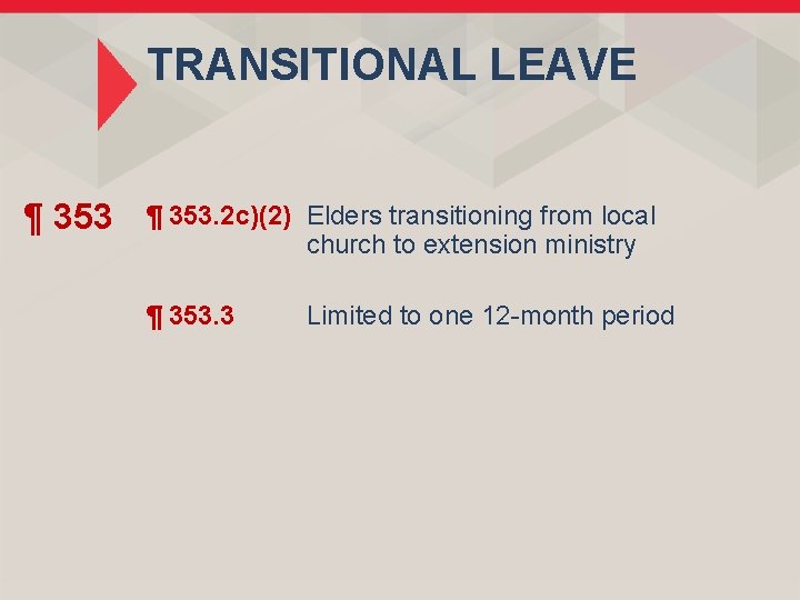 TRANSITIONAL LEAVE ¶ 353. 2 c)(2) Elders transitioning from local church to extension ministry