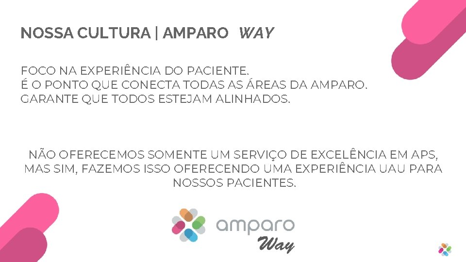 NOSSA CULTURA | AMPARO WAY FOCO NA EXPERIÊNCIA DO PACIENTE. É O PONTO QUE