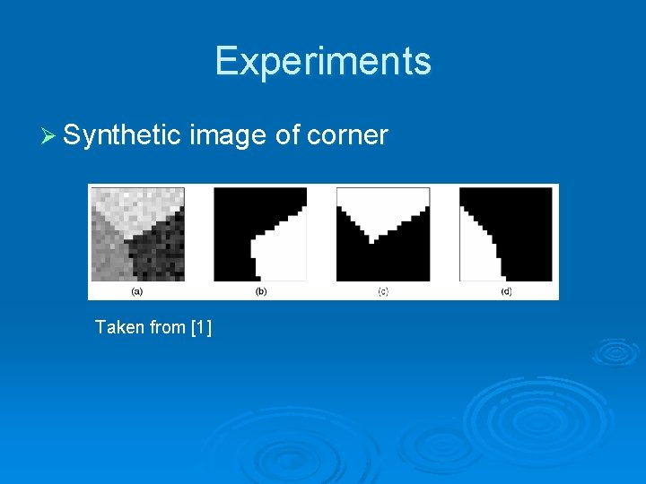 Experiments Ø Synthetic image of corner Taken from [1] 