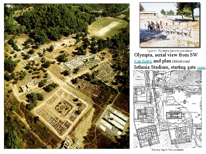 Olympia, aerial view from SW (Lisa Kallet), and plan (About. com) Isthmia Stadium, starting