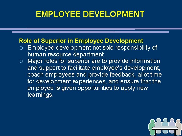 EMPLOYEE DEVELOPMENT Role of Superior in Employee Development ➲ Employee development not sole responsibility