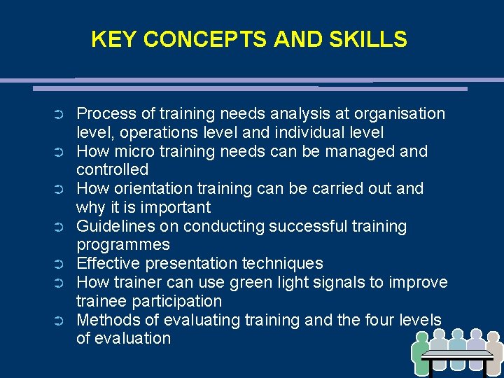 KEY CONCEPTS AND SKILLS ➲ ➲ ➲ ➲ Process of training needs analysis at