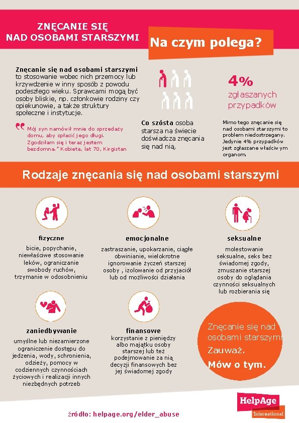 ZNĘCANIE SIĘ NAD OSOBAMI STARSZYMI Na czym polega? Znęcanie się nad osobami starszymi to