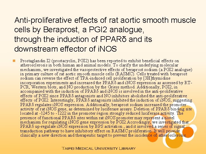 Antiproliferative effects of rat aortic smooth muscle cells