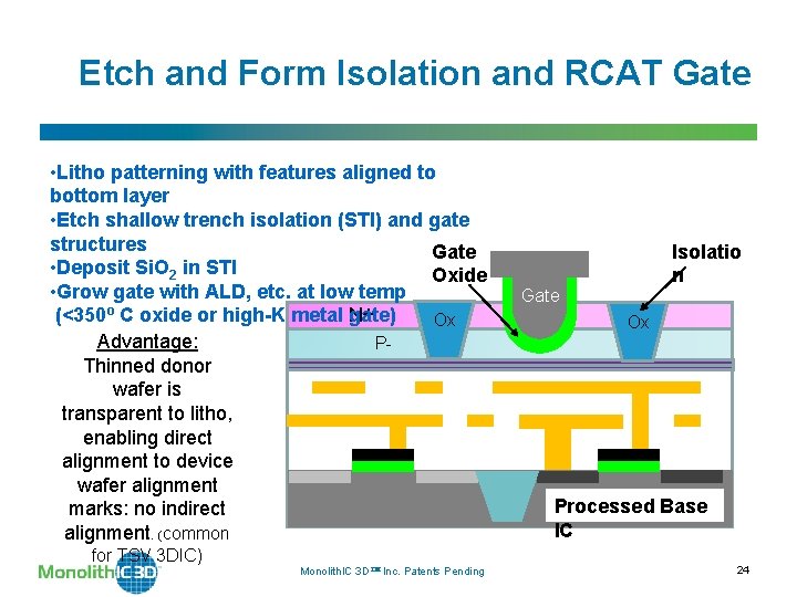 Etch and Form Isolation and RCAT Gate • Litho patterning with features aligned to