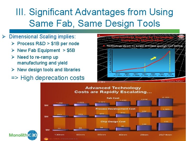 III. Significant Advantages from Using Same Fab, Same Design Tools Ø Dimensional Scaling implies: