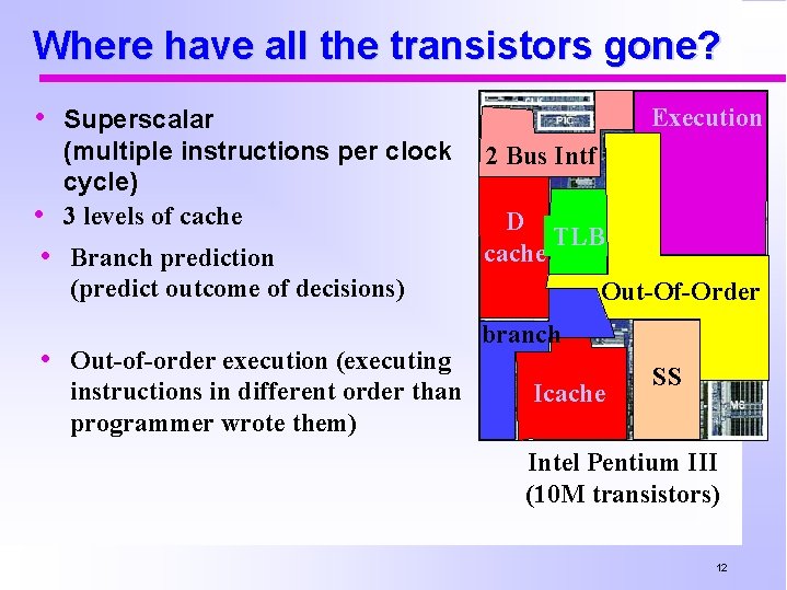 Where have all the transistors gone? • Superscalar (multiple instructions per clock cycle) 3