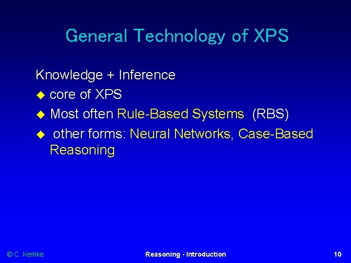General Technology of XPS Knowledge + Inference core of XPS Most often Rule-Based Systems