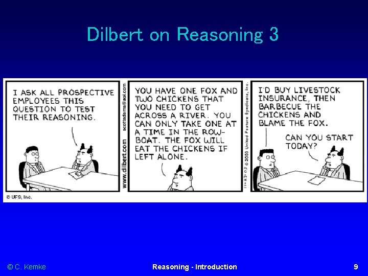Dilbert on Reasoning 3 © C. Kemke Reasoning - Introduction 9 