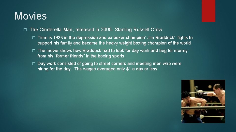 Movies � The Cinderella Man, released in 2005 - Starring Russell Crow � Time