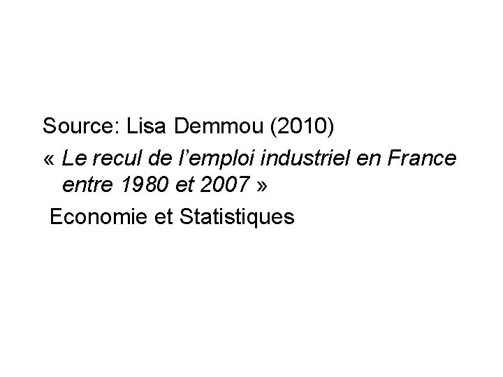 Source: Lisa Demmou (2010) « Le recul de l’emploi industriel en France entre 1980