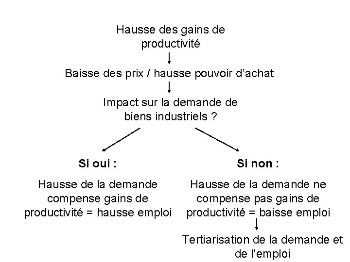 Hausse des gains de productivité Baisse des prix / hausse pouvoir d’achat Impact sur