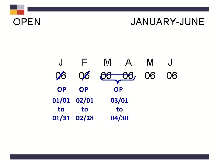 OPEN JANUARY-JUNE J 06 F 06 OP OP 01/01 02/01 to to 01/31 02/28