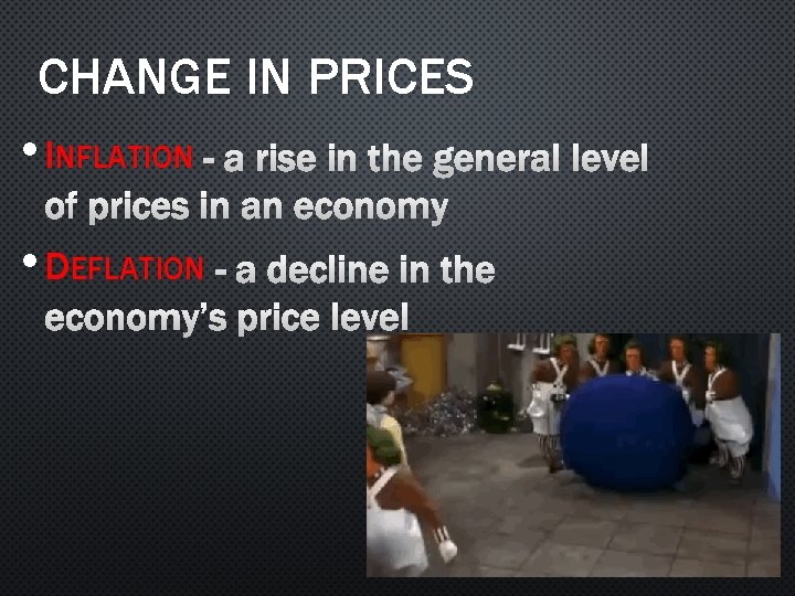 CHANGE IN PRICES • INFLATION - A RISE IN THE GENERAL LEVEL OF PRICES