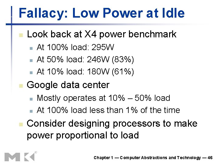 Fallacy: Low Power at Idle n Look back at X 4 power benchmark n