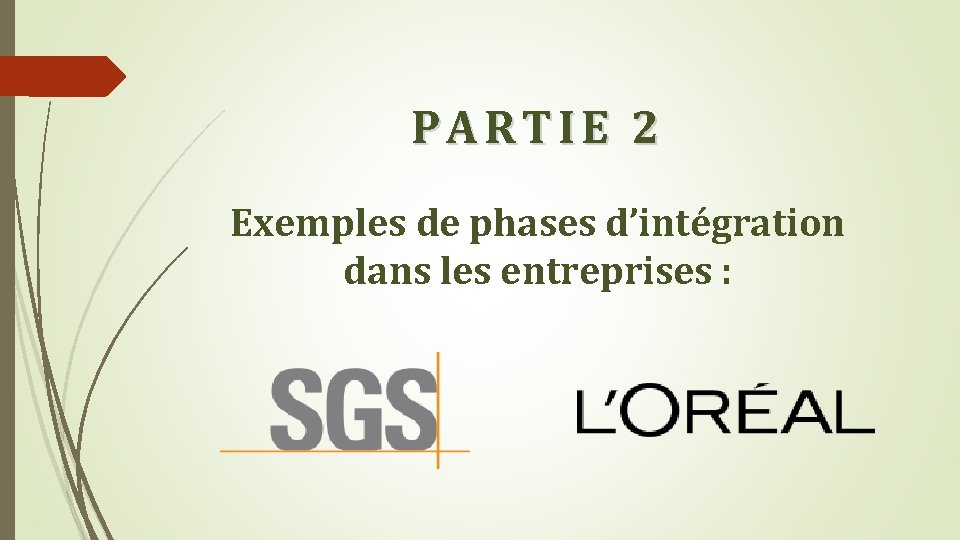 PARTIE 2 Exemples de phases d’intégration dans les entreprises : 