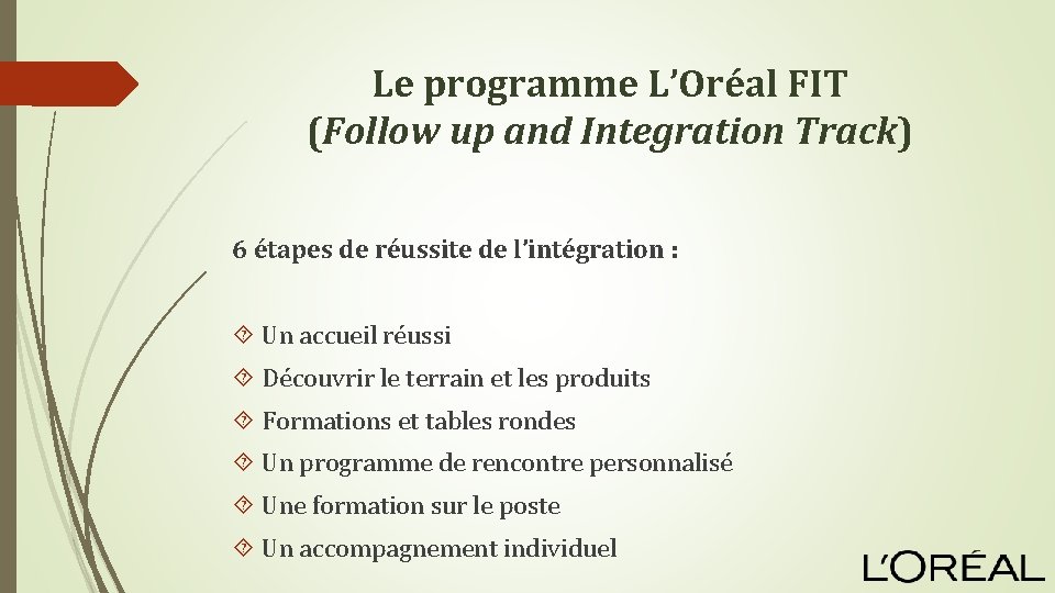 Le programme L’Oréal FIT (Follow up and Integration Track) 6 étapes de réussite de