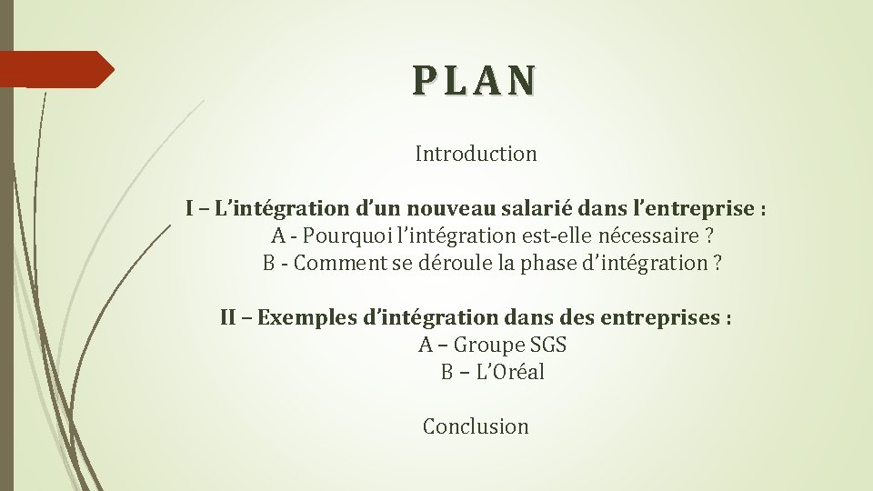 PLAN Introduction I – L’intégration d’un nouveau salarié dans l’entreprise : A - Pourquoi