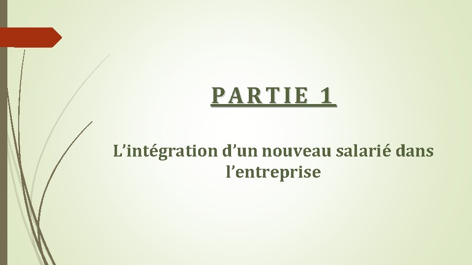 PARTIE 1 L’intégration d’un nouveau salarié dans l’entreprise 