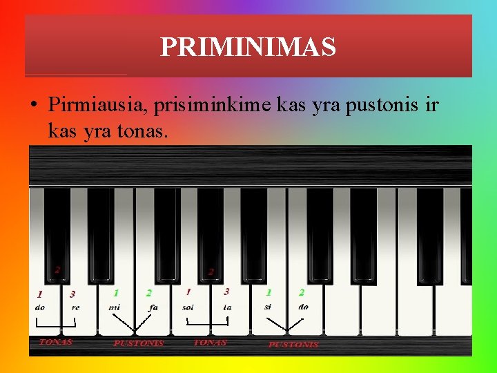 PRIMINIMAS • Pirmiausia, prisiminkime kas yra pustonis ir kas yra tonas. 