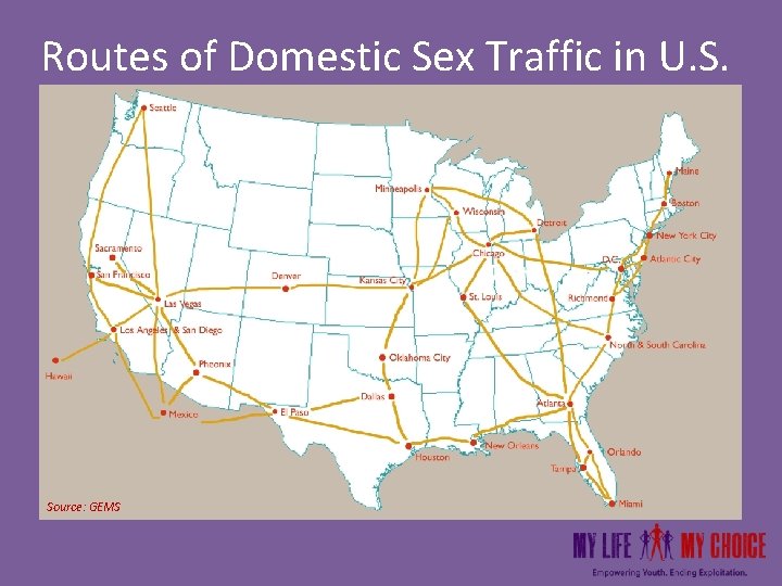 Routes of Domestic Sex Traffic in U. S. Source: GEMS Routes of Domestic Sex Traffic in U. S. Source: GEMS