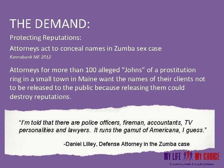 THE DEMAND: Protecting Reputations: Attorneys act to conceal names in Zumba sex case Kennebunk THE DEMAND: Protecting Reputations: Attorneys act to conceal names in Zumba sex case Kennebunk