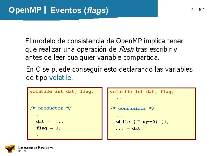 Open. MP Eventos (flags) 2 El modelo de consistencia de Open. MP implica tener