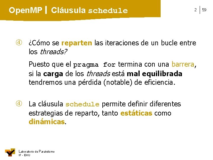 Open. MP Cláusula schedule 2 ¿Cómo se reparten las iteraciones de un bucle entre