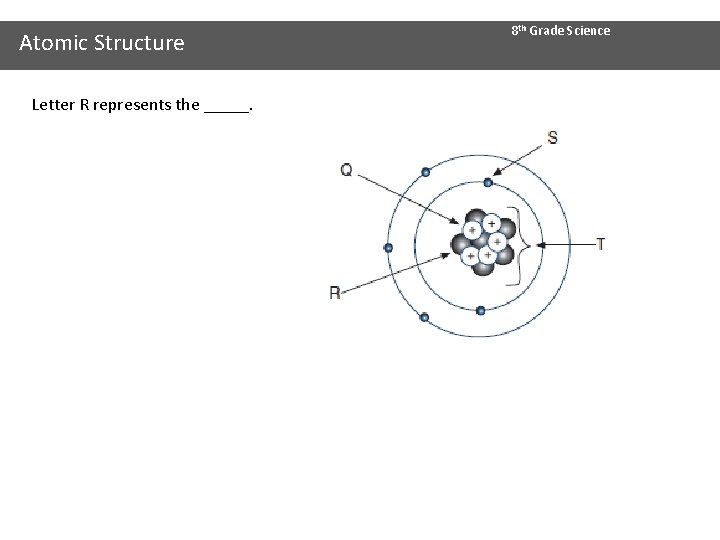 Atomic Structure Letter R represents the _____. 8 th Grade Science 
