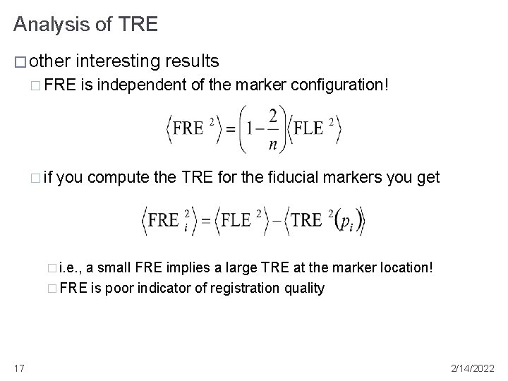 Analysis of TRE � other interesting results � FRE � if is independent of