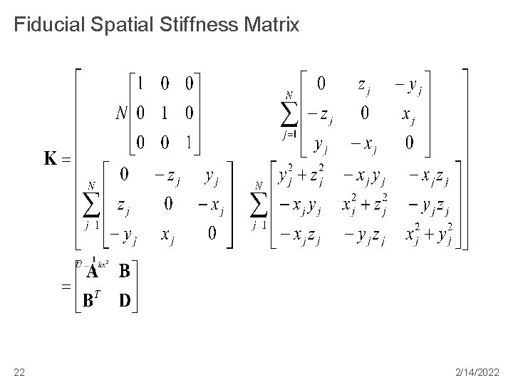 Fiducial Spatial Stiffness Matrix 22 2/14/2022 