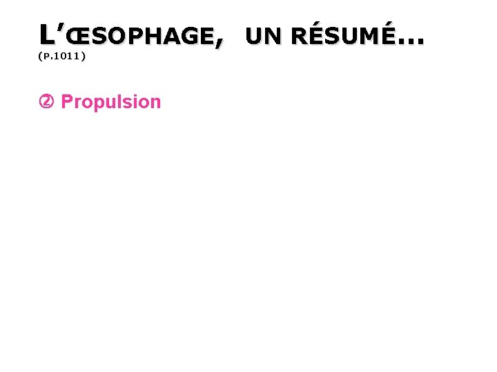 L’ŒSOPHAGE, UN RÉSUMÉ… (P. 1011) Propulsion 