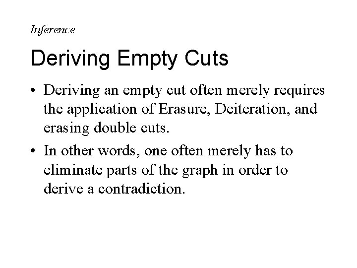 Inference Deriving Empty Cuts • Deriving an empty cut often merely requires the application